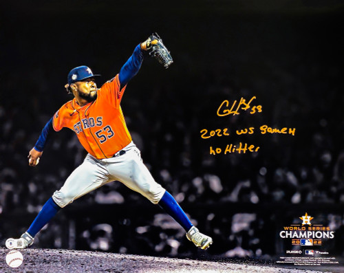 Cristian Javier Autographed 16x20 Photo Houston Astros "2022 WS Game 4 No Hitter" Beckett BAS Witness Stock #215353