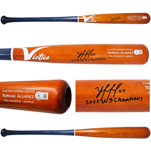 Yordan Alvarez Autographed Orange & Blue Victus Player Model Bat Houston Astros "2022 WS Champions" Beckett BAS Witness Stock #215389