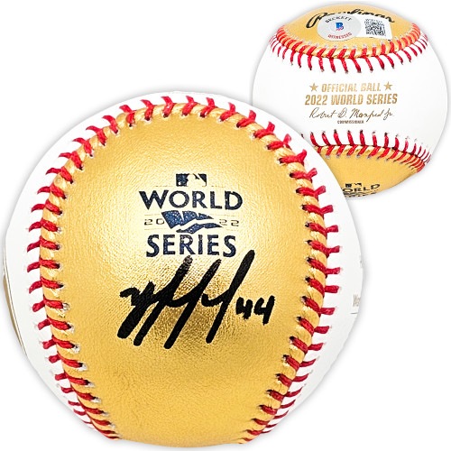 Yordan Alvarez Autographed Official 2022 Gold World Series Gold MLB Baseball Houston Astros Beckett BAS Witness Stock #215396