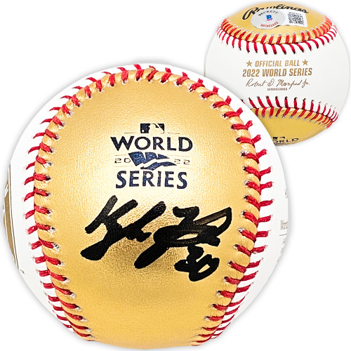 Kyle Tucker Autographed Official 2022 Gold World Series Gold MLB Baseball Houston Astros Beckett BAS Witness Stock #215400