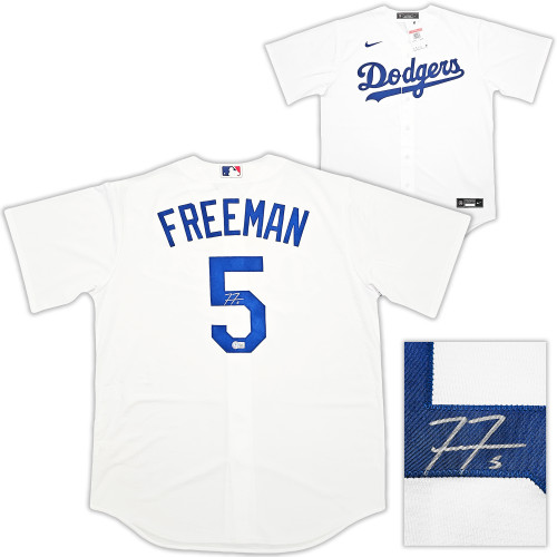 Los Angeles Dodgers Freddie Freeman Autographed White Nike Jersey Size L Beckett Witnessed Stock #215515