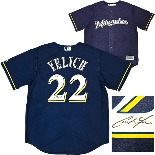 Milwaukee Brewers Christian Yelich Autographed Blue Majestic Jersey Size L JSA Stock #215535
