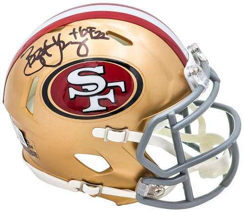 Bryant Young Autographed San Francisco 49ers Gold Speed Mini Helmet "HOF 22" Beckett BAS Witness Stock #215663