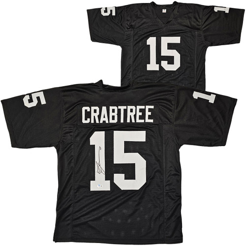 Oakland Raiders Michael Crabtree Autographed Black Jersey Beckett BAS Witness Stock #215669