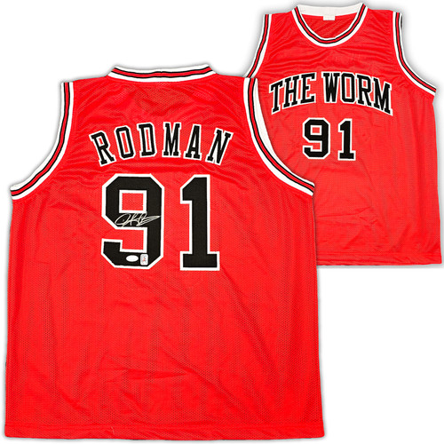 Chicago Bulls Dennis Rodman Autographed Red Jersey JSA Stock #215733