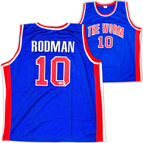 Detroit Pistons Dennis Rodman Autographed Blue Jersey JSA Stock #215742