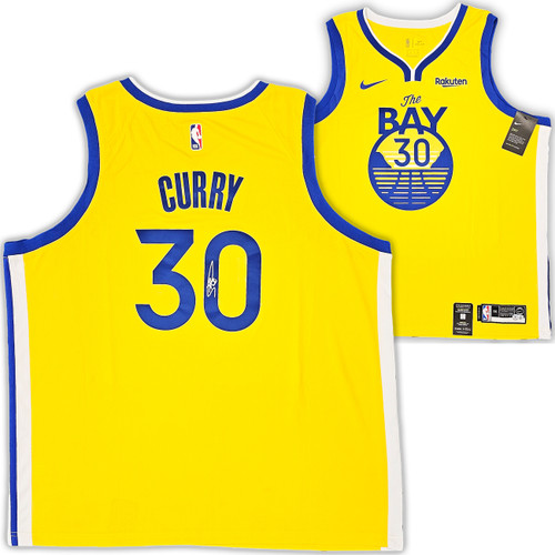 Golden State Warriors Stephen Curry Autographed Yellow Nike Swingman Jersey Size 56 Beckett BAS QR Stock #215829