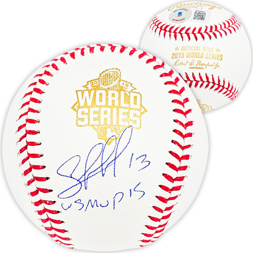 Salvador Perez Autographed Official 2015 World Series Logo Baseball Kansas City Royals "WS MVP 15" Beckett BAS Witness Stock #216046