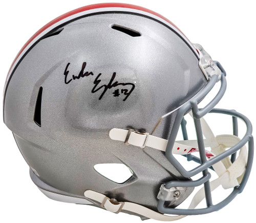 Emeka Egbuka Autographed Ohio State Buckeyes Silver Full Size Replica Speed Helmet Beckett BAS Witness Stock #216621