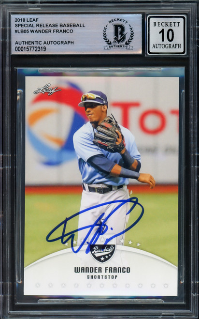 Wander Franco Autographed 2018 Leaf Special Release Rookie Card #LB-05 Tampa Bay Rays Auto Grade Gem Mint 10 Beckett BAS Stock #216635