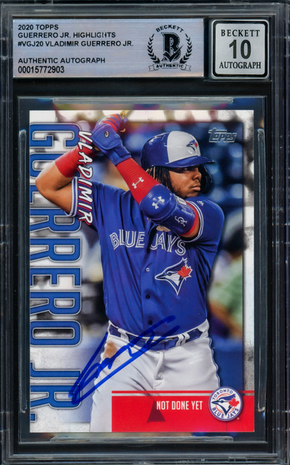 Vladimir Guerrero Jr. Autographed 2020 Topps Highlights Card #VGJ-20 Toronto Blue Jays Auto Grade Gem Mint 10 Beckett BAS Stock #216646