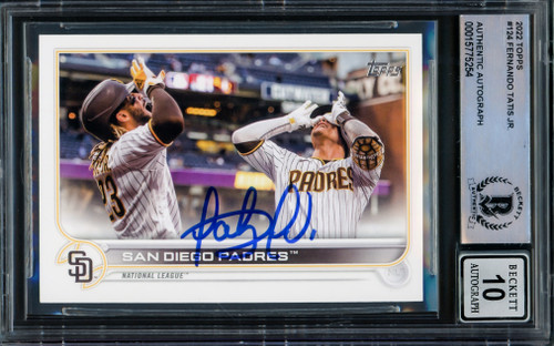 Fernando Tatis Jr. Autographed 2022 Topps Card #124 San Diego Padres Auto Grade Gem Mint 10 Beckett BAS Stock #216682