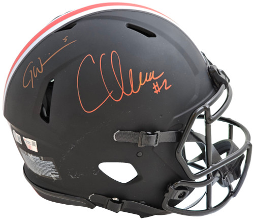 Chris Olave & Garrett Wilson Autographed Ohio State Buckeyes Eclipse Black Full Size Authentic Speed Helmet Beckett BAS Witness Stock #216693