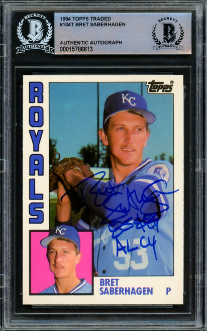 Bret Saberhagen Autographed 1984 Topps Traded Rookie Card #104T Kansas City Royals "85 & 89 AL CY" Beckett BAS Stock #216700