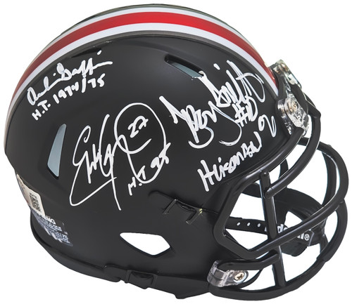 Archie Griffin, Eddie George & Troy Smith Autographed Ohio State Buckeyes Black Speed Mini Helmet "Heisman" Beckett BAS Witness Stock #216718