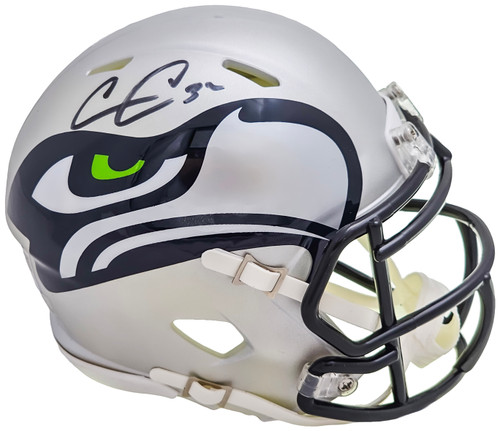 Chris Carson Autographed Seattle Seahawks AMP Gray Speed Mini Helmet Fanatics Holo Stock #216810