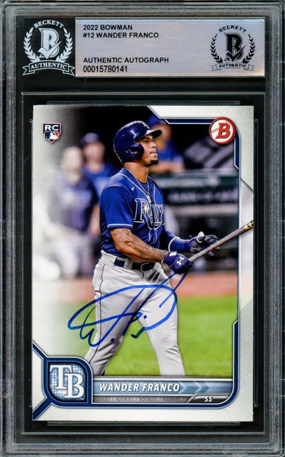 Wander Franco Autographed 2022 Bowman Rookie Card #12 Tampa Bay Rays Beckett BAS Stock #216860