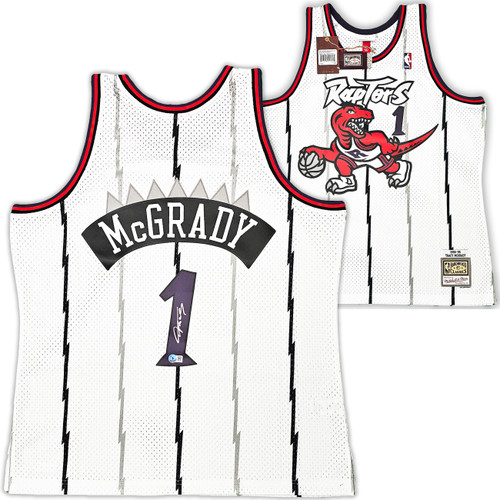 Toronto Raptors Tracy McGrady Autographed White Authentic Mitchell & Ness 1998-99 HWC Swingman Jersey Size XL Beckett BAS Witness Stock #216976