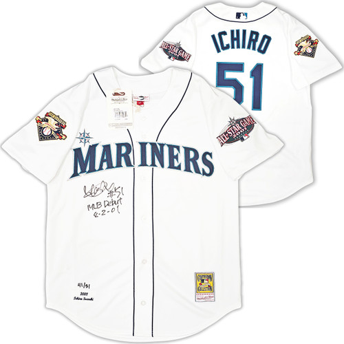 Seattle Mariners Ichiro Suzuki Autographed White Authentic Mitchell & Ness 2001 All Star Patch Jersey Size 44 "MLB Debut 4-2-01" IS Holo Stock #217972