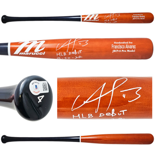 Francisco Alvarez Autographed Orange/Blue Marucci Pro Model Bat New York Mets "MLB Debut 9-30-22" Beckett BAS Witness Stock #218047