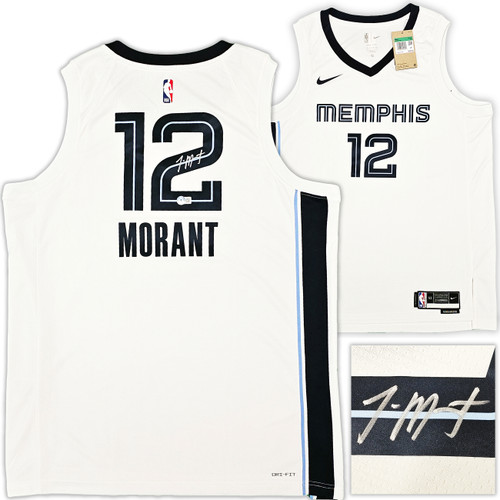 Memphis Grizzlies Ja Morant Autographed White Nike Association Edition Swingman Jersey Size 52 Beckett BAS QR Stock #218581