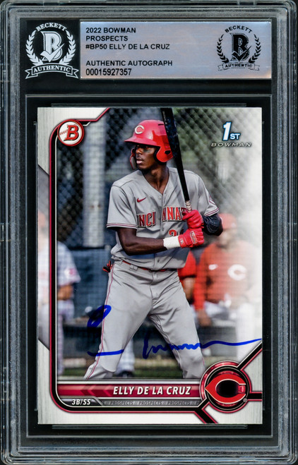 Elly De La Cruz Autographed 2022 Bowman Prospects Rookie Card #BP50 Cincinnati Reds Beckett BAS Stock #218637