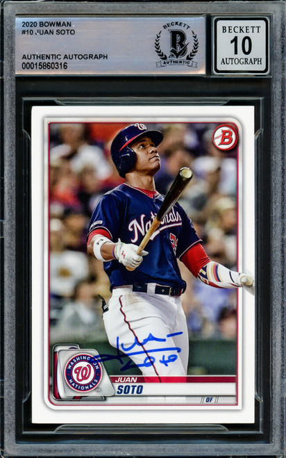 Juan Soto Autographed 2020 Bowman Card #10 New York Yankees Auto Grade Gem Mint 10 Beckett BAS Stock #218667