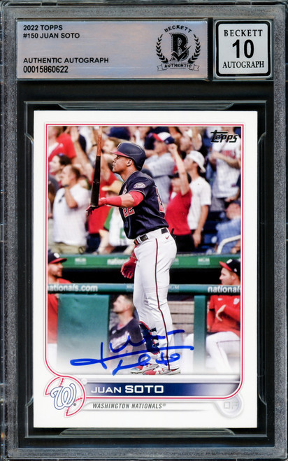 Juan Soto Autographed 2022 Topps Card #150 New York Yankees Auto Grade Gem Mint 10 Beckett BAS Stock #218674