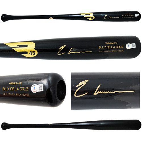 Elly De La Cruz Autographed Black B45 Player Model Bat Cincinnati Reds Beckett BAS Witness Stock #218705