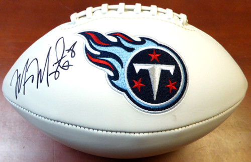 Marcus Mariota Autographed White Logo Football Tennessee Titans MM Holo Stock #104780