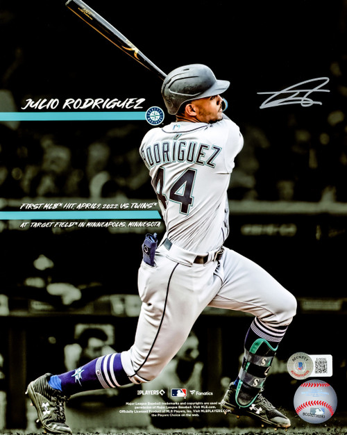 Julio Rodriguez Autographed 8X10 Photo Seattle Mariners First Hit Beckett BAS QR Stock #219038