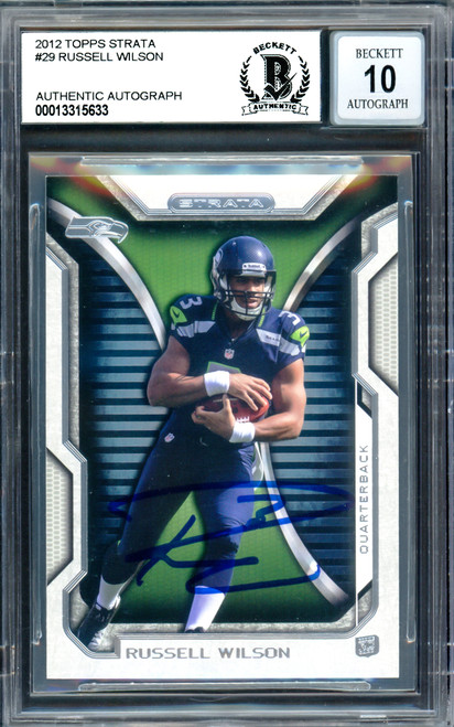 Russell Wilson Autographed 2012 Topps Strata Rookie Card #29 Seattle Seahawks Auto Grade Gem Mint 10 Beckett BAS Stock #220163