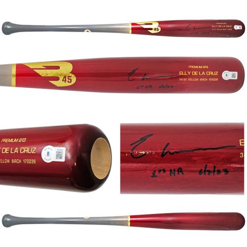 Elly De La Cruz Autographed Red B45 Player Model Bat Cincinnati Reds "1st MLB HR 6/7/23" Beckett BAS Witness Stock #220219