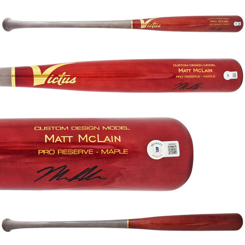 Matt McLain Autographed Red Victus Player Model Bat Cincinnati Reds Beckett BAS Witness Stock #220224