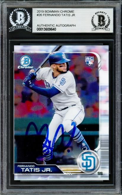 Fernando Tatis Jr. Autographed 2019 Bowman Chrome Rookie Card #26 San Diego Padres Beckett BAS Stock #220229