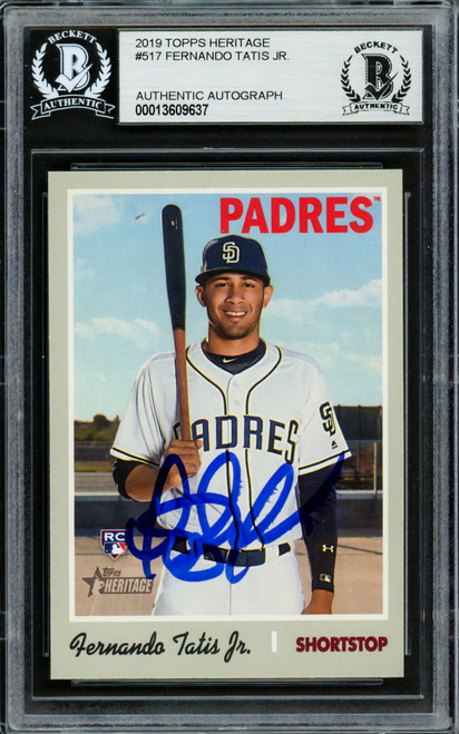 Fernando Tatis Jr. Autographed 2019 Topps Heritage Rookie Card #517 San Diego Padres Beckett BAS Stock #220234