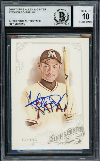 Ichiro Suzuki Autographed 2015 Topps Allen & Ginter Card #285 Seattle Mariners Auto Grade Gem Mint 10 Beckett BAS Stock #220278