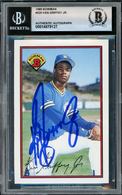 Ken Griffey Jr. Autographed 1989 Bowman Rookie Card #220 Seattle Mariners Beckett BAS Stock #220295