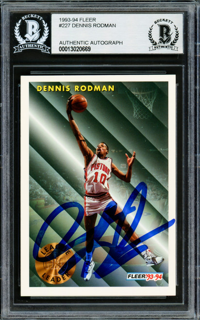 Dennis Rodman Autographed 1993-94 Fleer Card #227 Detroit Pistons Beckett BAS Stock #220310