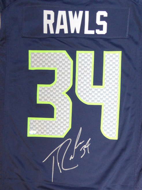 Seattle Seahawks Thomas Rawls Autographed Blue Nike Jersey Size L MCS Holo Stock #105074