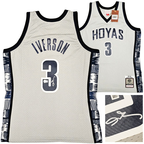 Georgetown Hoyas Allen Iverson Autographed Grey Authentic Mitchell & Ness 1995-96 College Vault Jersey Size L Beckett BAS Witness Stock #220416
