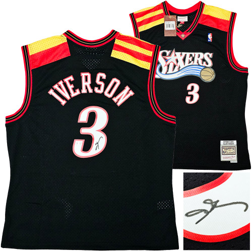 Philadelphia 76ers Allen Iverson Autographed Black Authentic Mitchell & Ness 10-05-06 HWC Swingman Jersey Size L Beckett BAS Witness Stock #220422