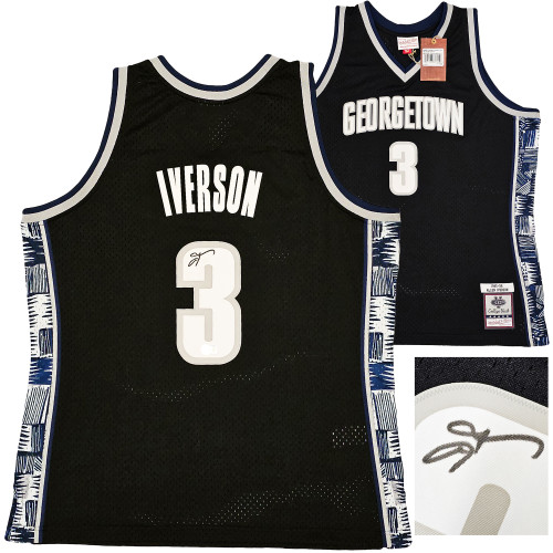 Georgetown Hoyas Allen Iverson Autographed Black Authentic Mitchell & Ness 1995-96 College Vault Jersey Size XL Beckett BAS Witness Stock #220427