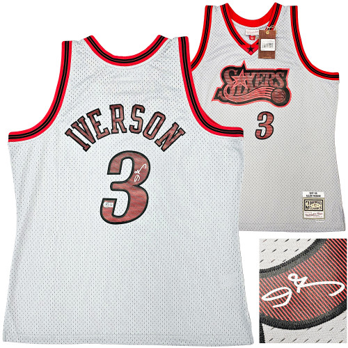 Philadelphia 76ers Allen Iverson Autographed Grey Authentic Mitchell & Ness 1997-98 HWC Swingman Jersey Size XL Beckett BAS Witness Stock #220430