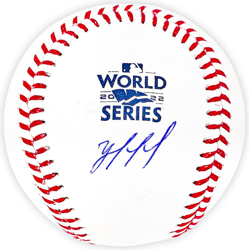 Yordan Alvarez Autographed Official 2022 World Series Logo MLB Baseball Houston Astros Beckett BAS Witness Stock #220459