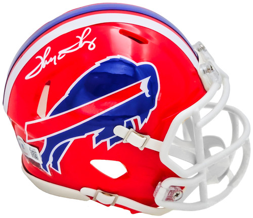 Thurman Thomas Autographed 87-01 Buffalo Bills Throwback Red Speed Mini Helmet Beckett BAS Witness Stock #220469