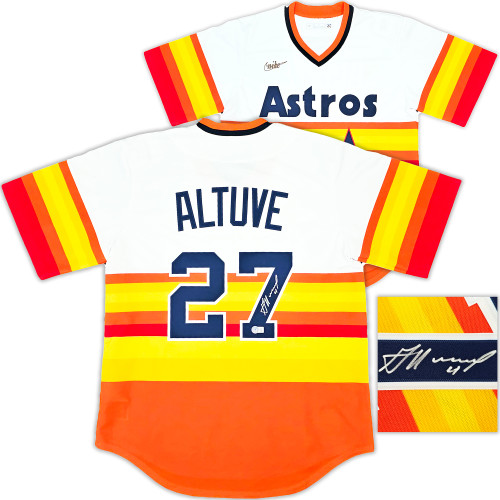 Houston Astros Jose Altuve Autographed Orange Throwback Nike Cooperstown Collection Jersey Size L Beckett BAS Witness Stock #220481