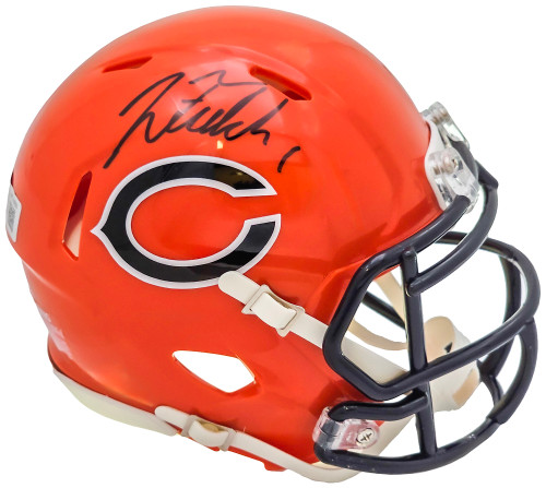 Justin Fields Autographed Chicago Bears 2022 Alternate Orange Speed Mini Helmet Beckett BAS Witness Stock #220590