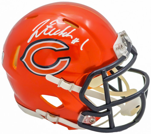 Justin Fields Autographed Chicago Bears Flash Orange Speed Mini Helmet Beckett BAS Witness Stock #220592