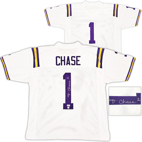 LSU Tigers Ja'Marr Chase Autographed White Jersey Beckett BAS Witness Stock #220608